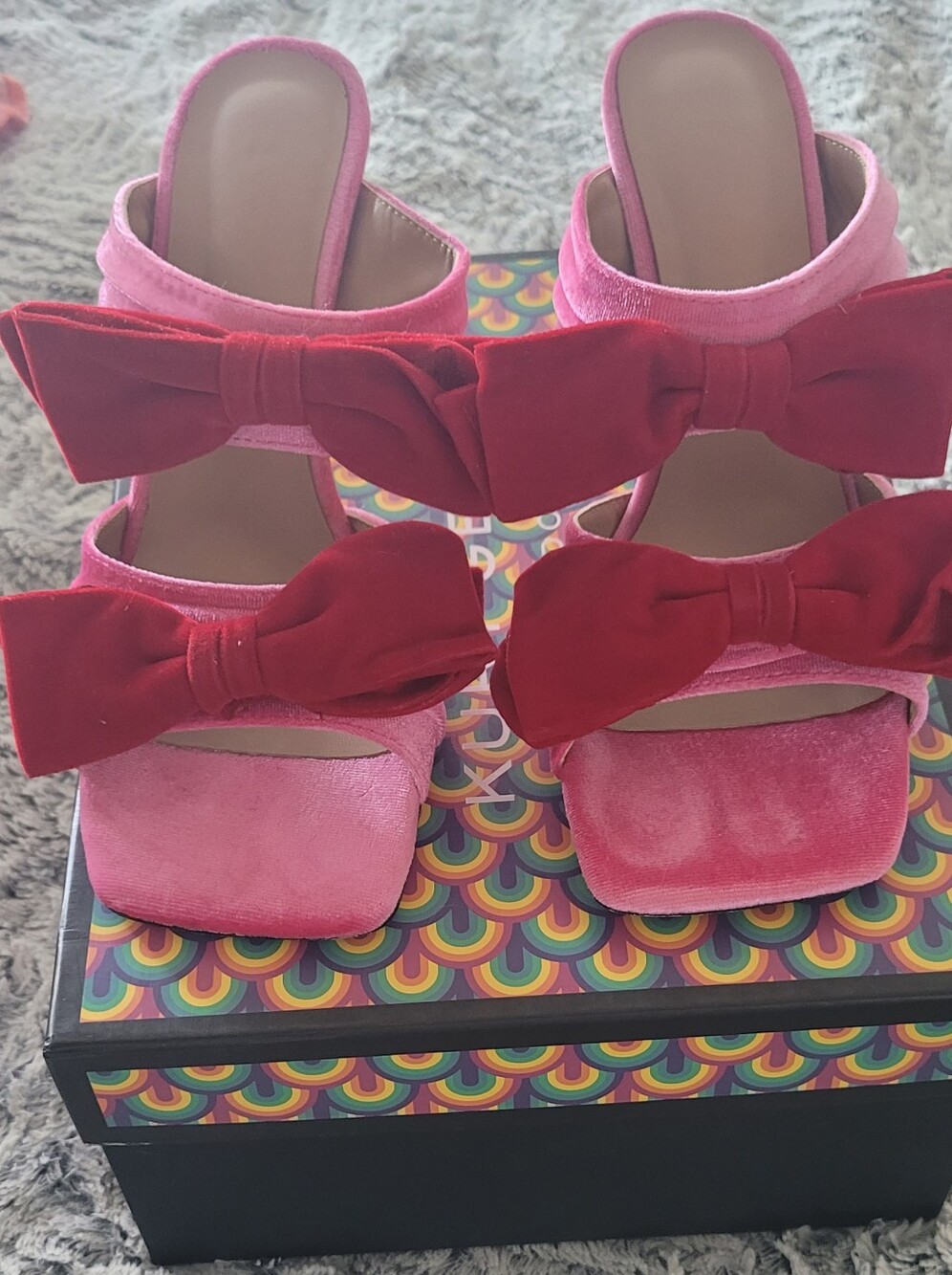 Velvet Bow Mule Sandals With High Heel